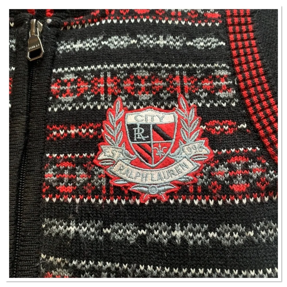 City Knit Ralph Lauren Fair Aisle Hooded Sweater Black Red Size 20 US 3
